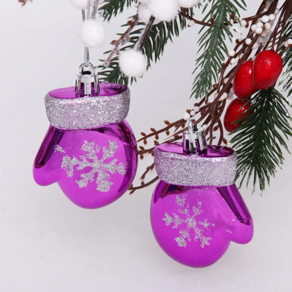 Ёлочные игрушки «Волшебные варежки» 6 см (набор 2 шт), Фиолетовый