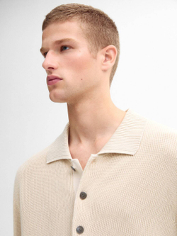 Massimo Dutti Хлопковый свитер с воротником поло, бежевый