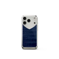 Чехол для iPhone 17 на магните - Натуральная кожа Аллигатора - Синий