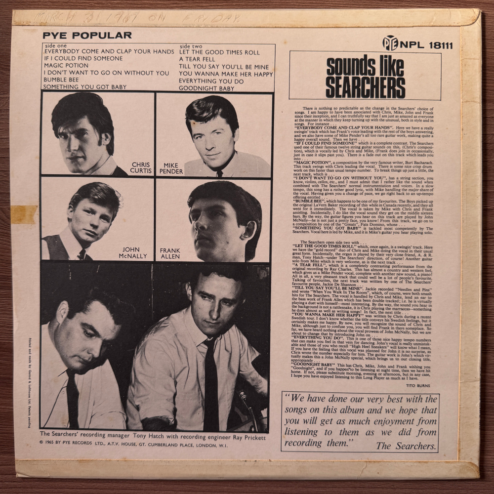 The Searchers ‎– Sounds Like Searchers (Англия 1965г.) Т