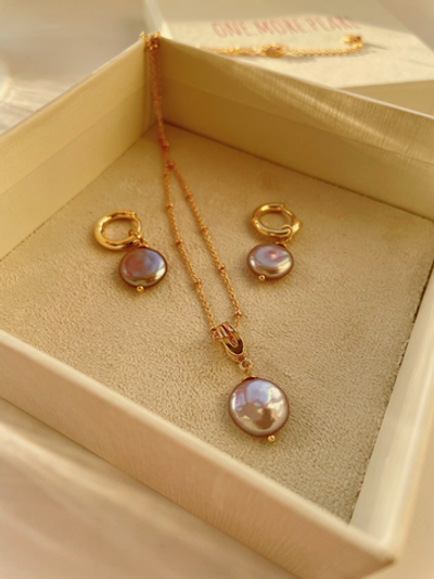 Цепочка Монета из розового жемчуга