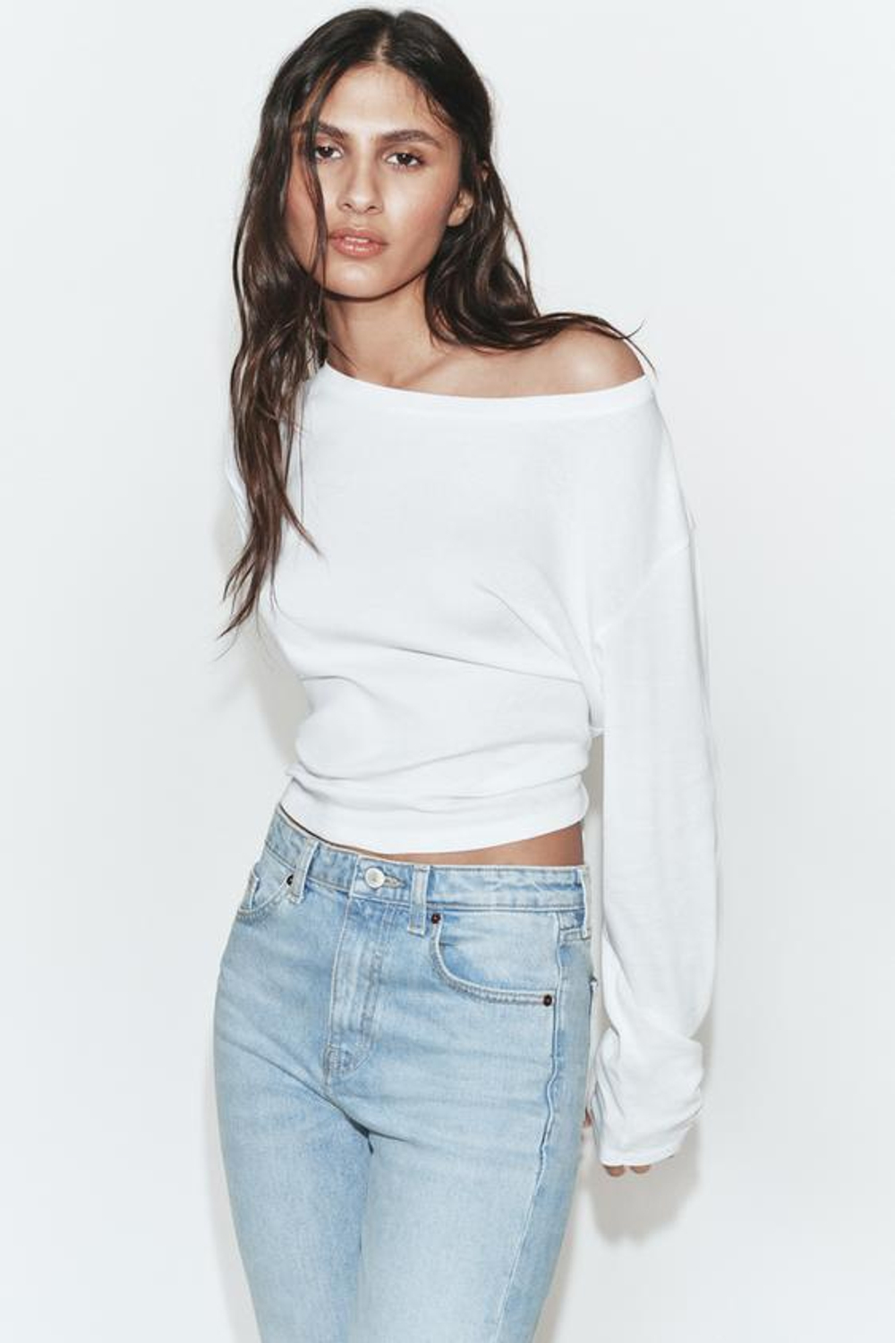 ZARA ДЖИНСЫ TRF CROPPED FLARE С ВЫСОКОЙ ПОСАДКОЙ, ГОЛУБОЙ