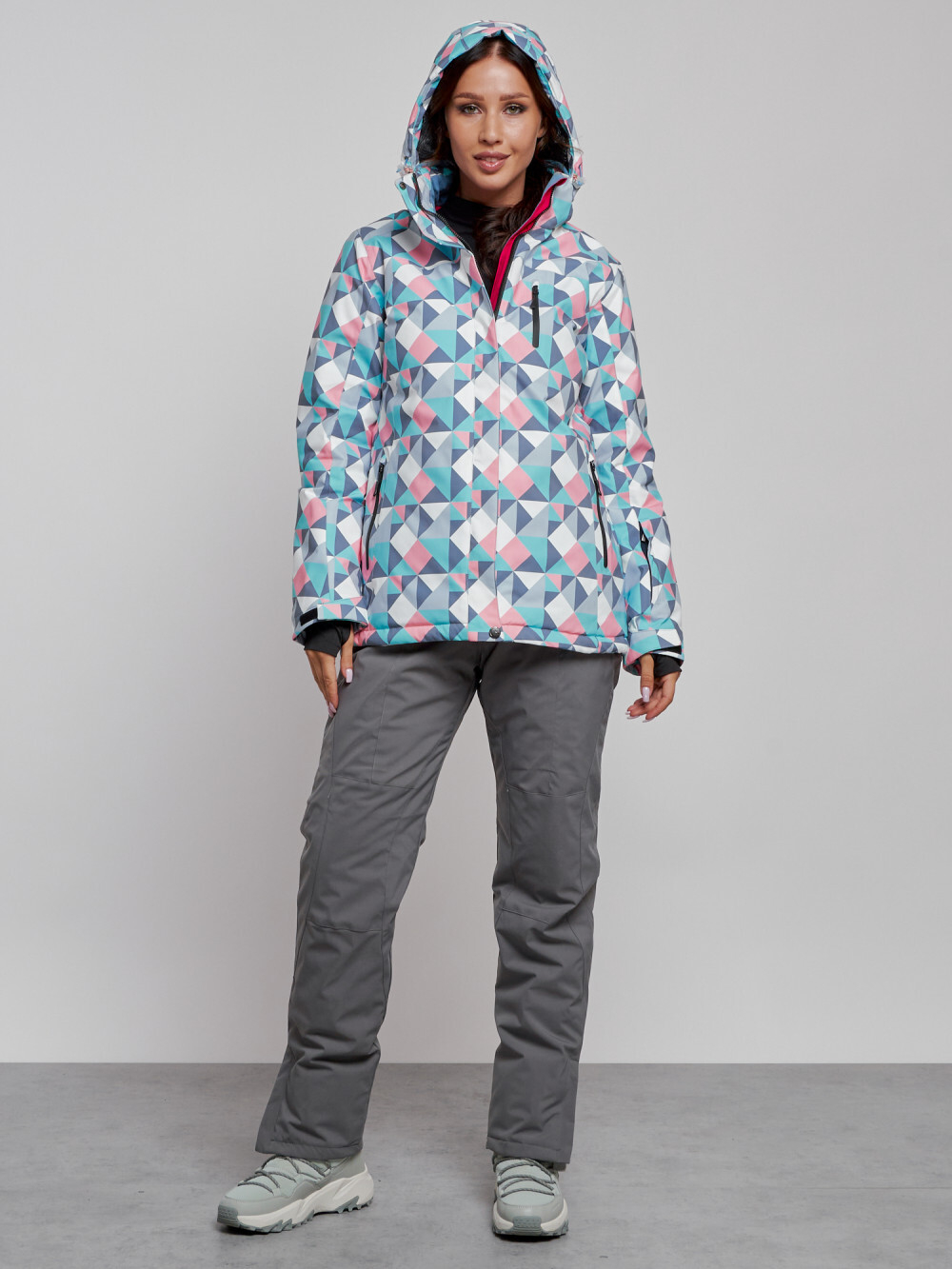 Горнолыжный костюм женский зимний серого цвета 022302Sr