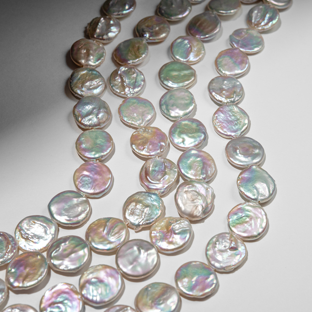 Жемчуг культивированный в форме монетки A Grade, белый, 14,5мм