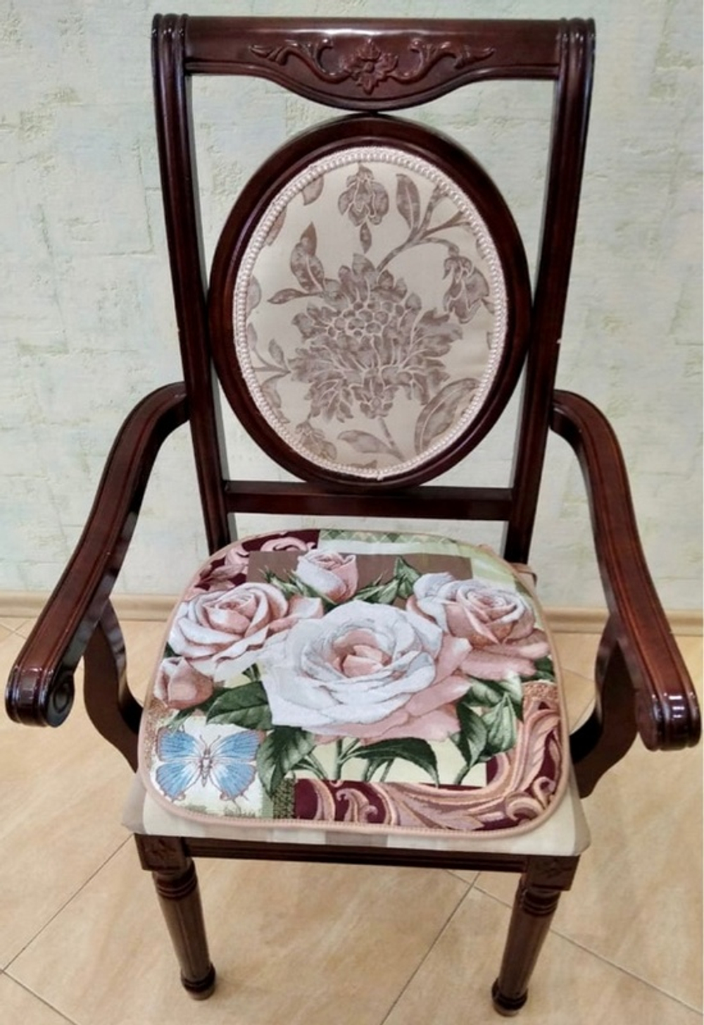 Сиденье из гобелена на стул "ДВ. НЕЖНАЯ РОЗА", размер 43*43см, Россия.