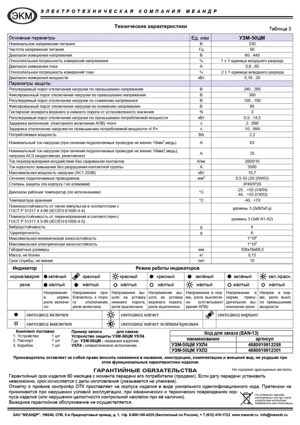 Устройство защиты многофункциональное УЗМ-50ЦМ, Меандр