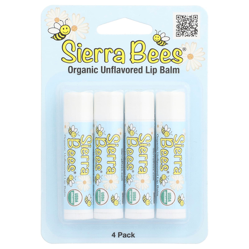 Sierra Bees, Органические бальзамы для губ, без вкуса, 4 шт. в упаковке, 0,15 унции (4,25 г) каждый