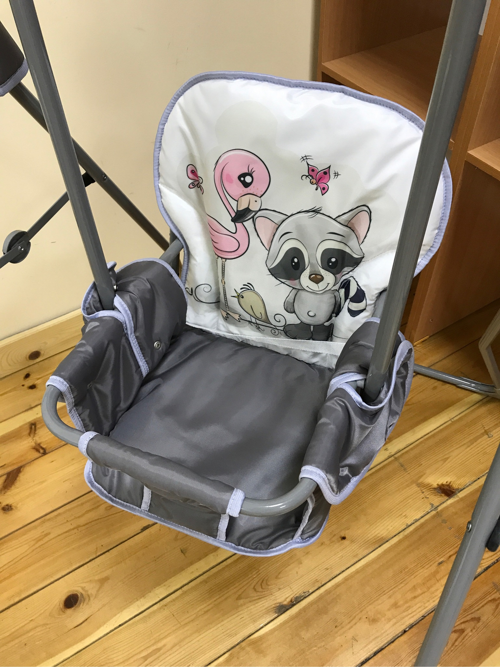 Качель детская напольная (Енот и фламинго (серый) арт.3381)