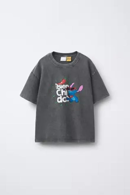 ZARA ФУТБОЛКА LILO & STITCH © DISNEY С ЭФФЕКТОМ ПОТЕРТОСТИ, АНТРАЦИТОВО-СЕРЫЙ