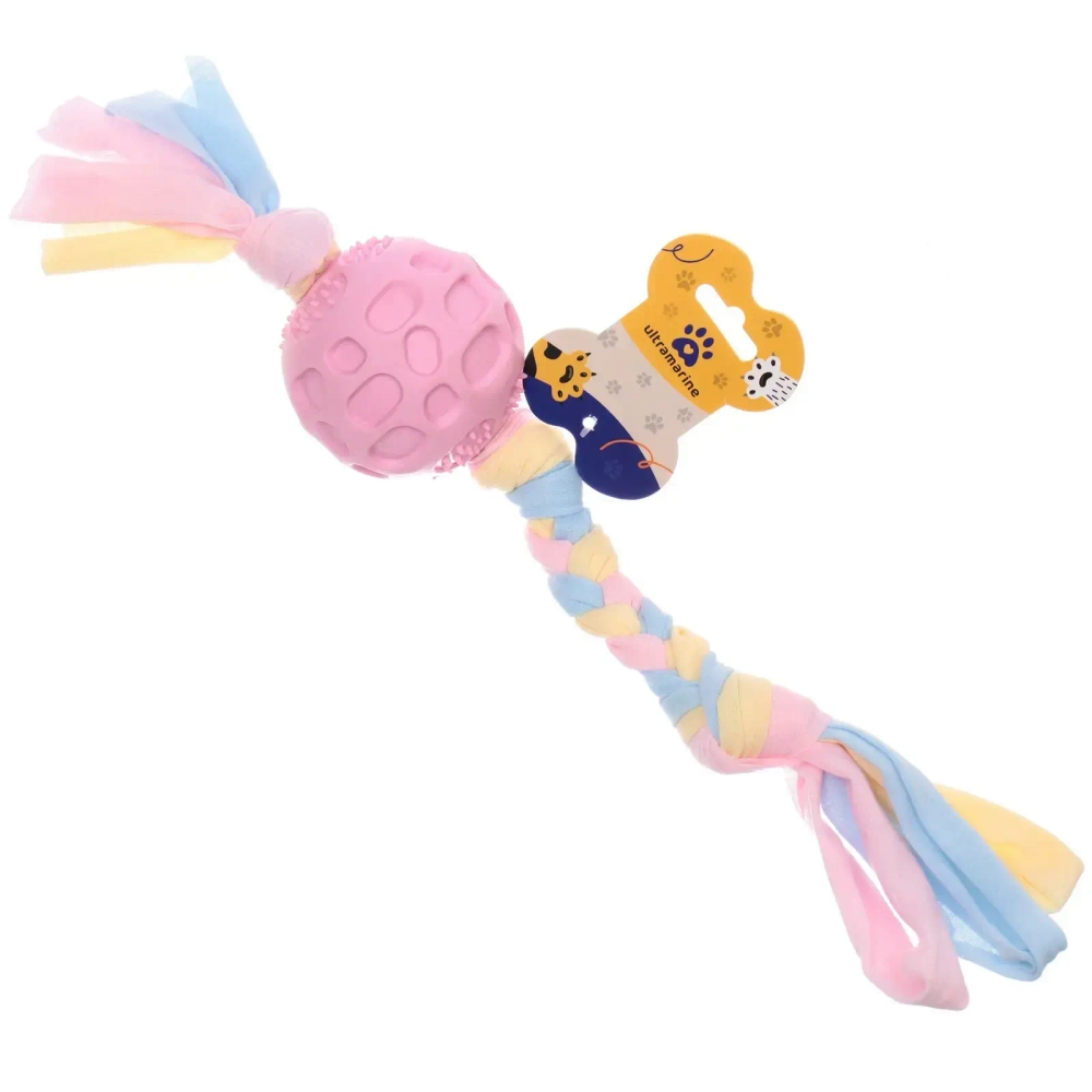 Игрушка - мячик для собак средних и мелких пород «БЕГИ ЛОВИ», с канатом, цвет розовый, 38*7,5см (лейбл)