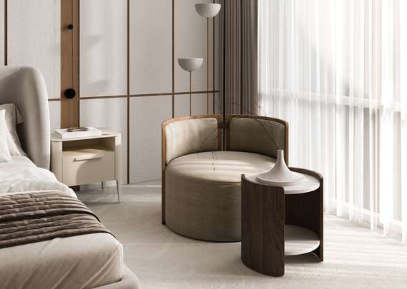 Кресло крутящееся Lagom 800 (светло-бежевый FiberGuard, натуральный дуб)