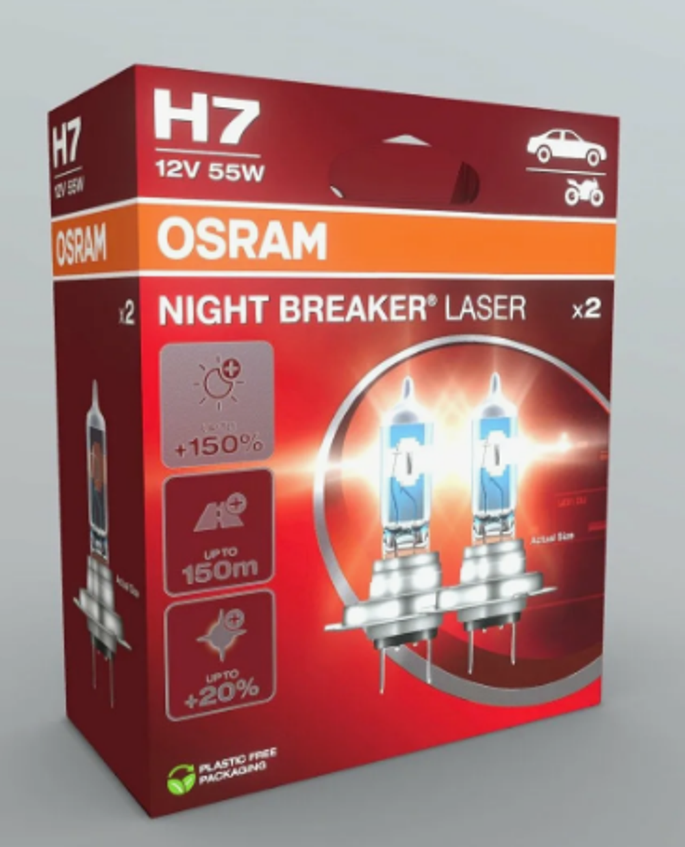 Автолампа H7 12V 55W (PX26d) Osram +150% NIGHT BREAKER LASER (64210NL-2HB) (карт уп) к-т ORIGINAL