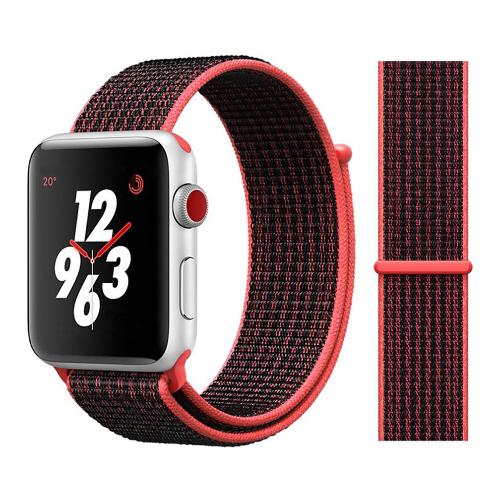 Спортивный ремешок черно-красного цвета из плетеного нейлона для часов Apple Watch 42 и 44мм