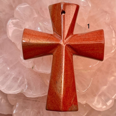 46911 Яшма красная Кулон Крест 35*45мм