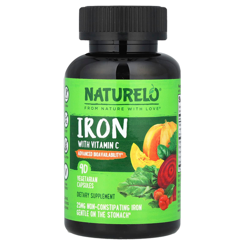 NATURELO, железо с витамином C, 90 вегетарианских капсул