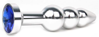 Удлиненная серебристая анальная втулка с синим кристаллом - 11,3 см. (Цвет: синий)