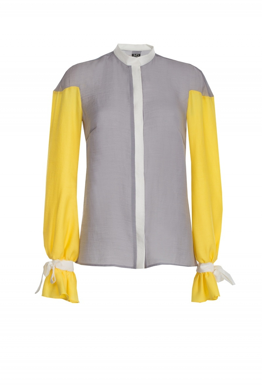 Блуза серо желтая с воланами по рукавом 14-17SS