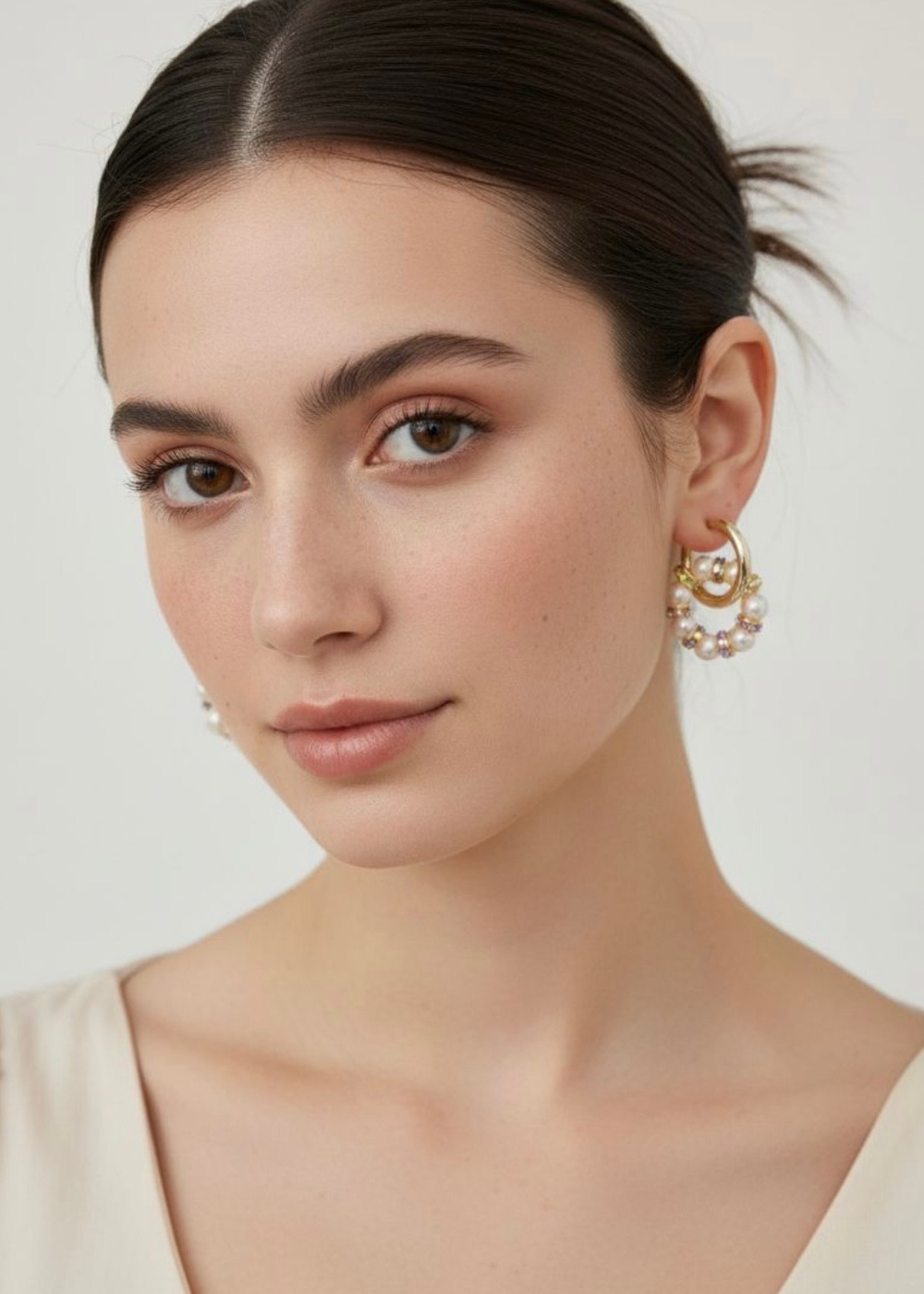 Серьги кольца из жемчуга и кристаллов