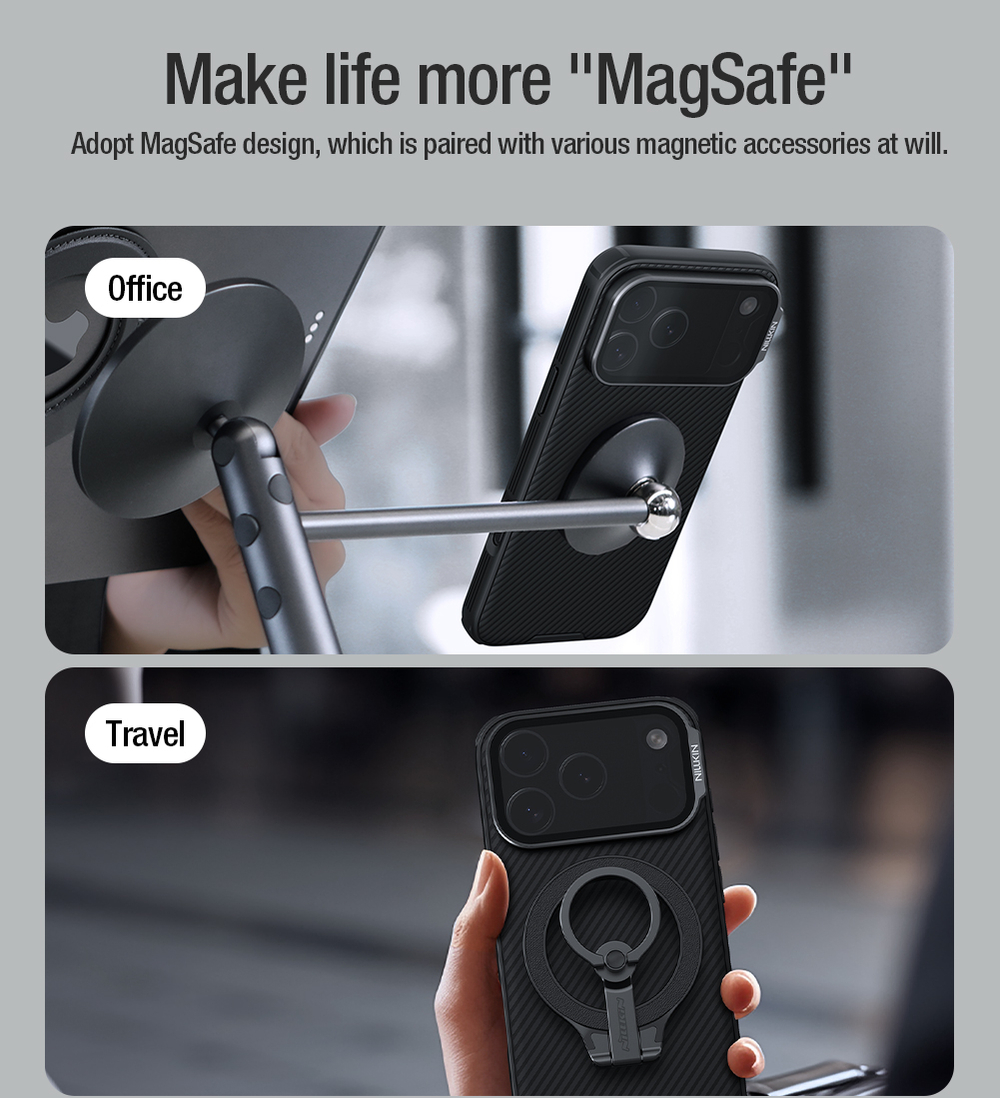 Чехол черного цвета с MagSafe на iPhone 17 Pro Max, серия CamShield Prop Magnetic (версия с тонированной крышкой объектива) от Nillkin