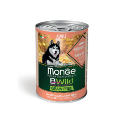 Влажный корм Monge Dog BWild GRAIN FREE для взрослых собак, беззерновой, из лосося с тыквой и кабачками, консервы 400 г - 24 шт
