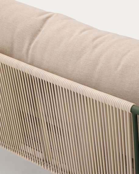 Уличный 2-х местный диван Zivia из веревки цвета экрю и стали зеленого цвета