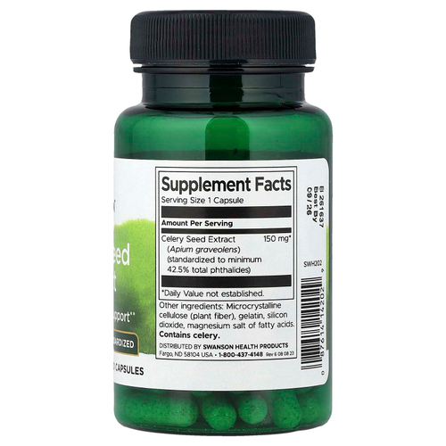 Swanson, экстракт семян сельдерея, стандартизованный, 60 капсул (150 мг в 1 капсуле)
