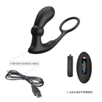 Черный вибростимулятор простаты Warren с эрекционным кольцом (Цвет: черный)