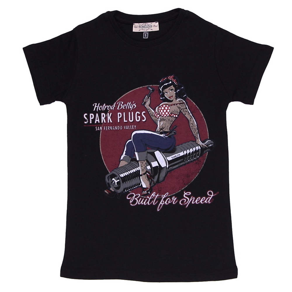 Футболка Ladies V-Neck Shirt Hotrod Betty's Spark Plugs