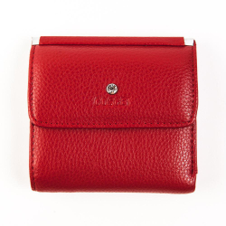 Недорогой маленький квадратный 10х10 см красный женский кошелёк из искусственной кожи с отделением для мелочи и со стразиком на кнопке Coscet CS404-108B в фирменной коробке