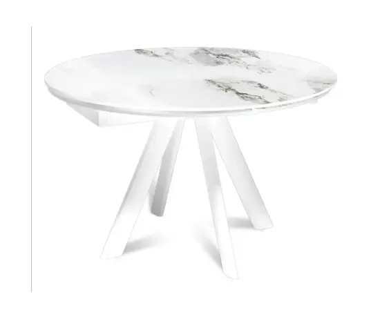 Стол обеденный раздвижной круглый D120-180х79 столешница керамика / Callacata глянц / белый муар