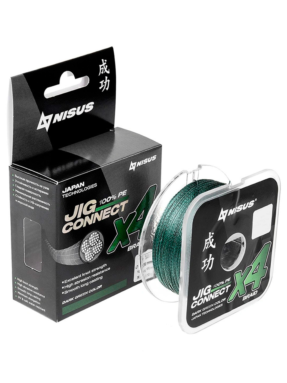 Шнур плетеный для рыбалки NISUS JIG CONNECT X4 PE Light Green 150m #0.4, 0.10mm 3.6кг/7.9LB (T-N-JC-X4-0.10-150-LG)