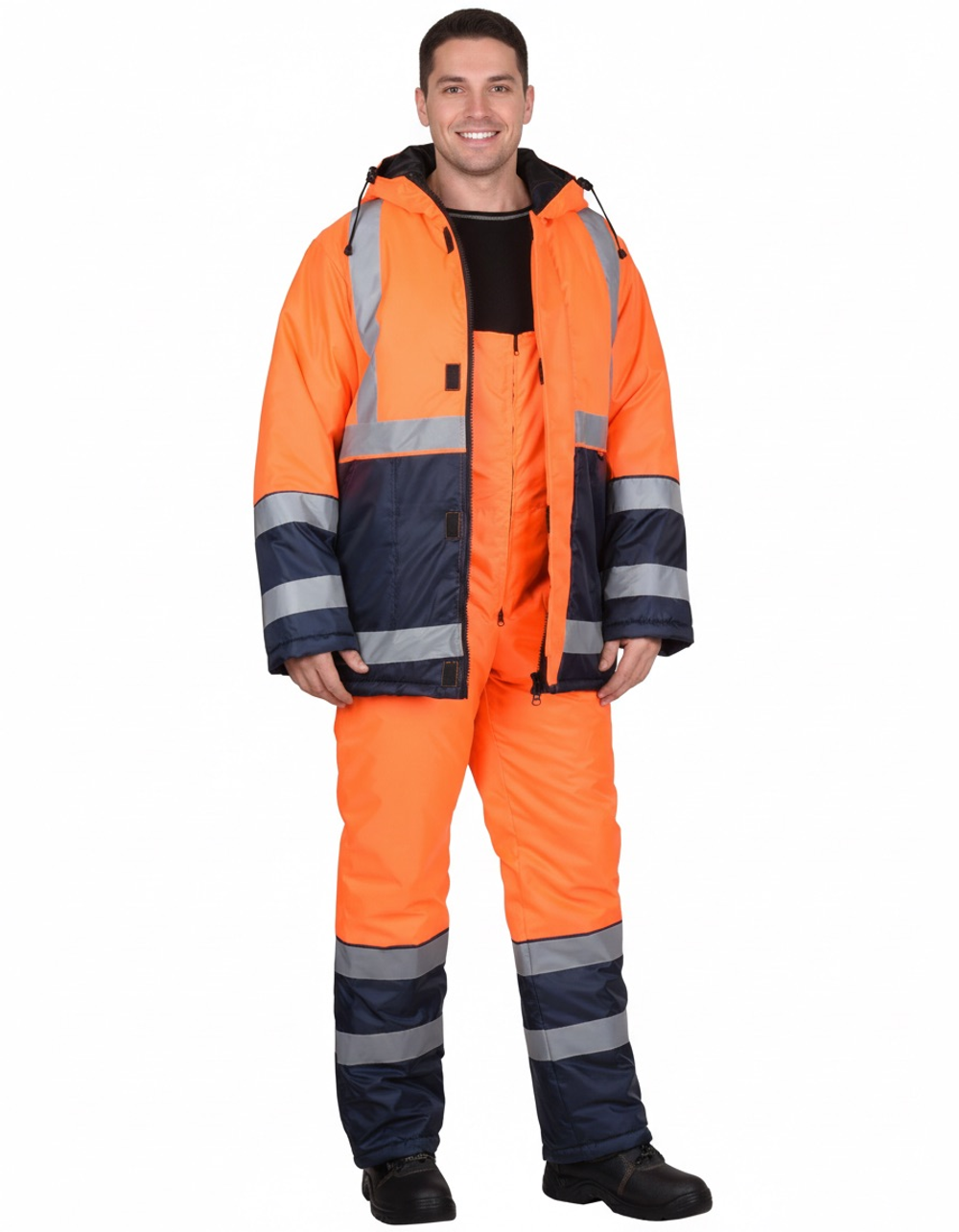 Костюм куртка, п/к, синий с оранж. и СОП 50мм тк.Оксфорд