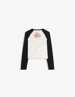 BERSHKA Футболка с длинным рукавом и принтом Emily the Strange, белый/черный