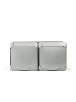 Розетка 2-м ОП Nix 16А IP54 250В с заземл. с крышкой сер. TOKOV ELECTRIC TKE-NX-R2Z-C06-IP54