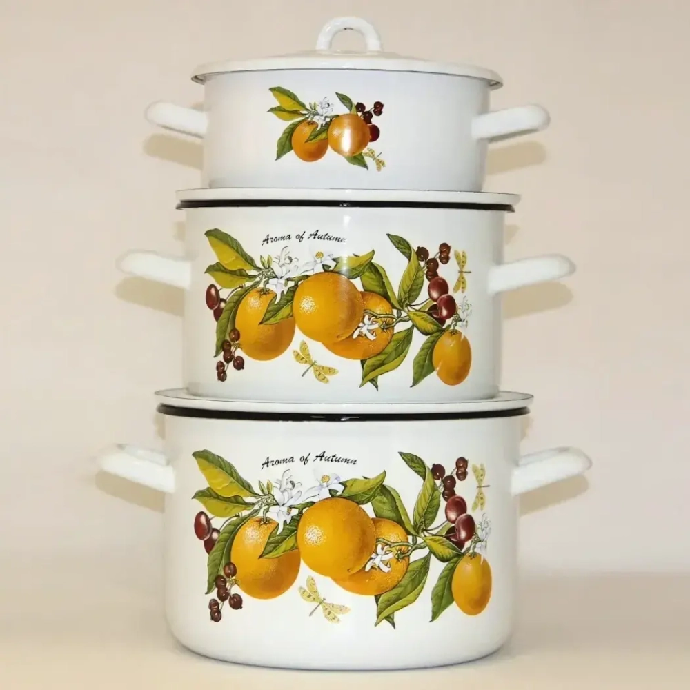 Набор эмалированной посуды 3 предмета «Фруктовая фантазия « 1,45л,2,9л,4,3л 001/4КмЭ