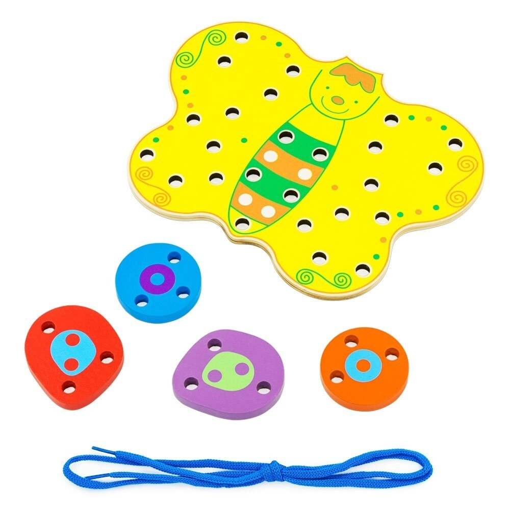 Шнуровка "Бабочка", развивающая игрушка для детей, обучающая игра из дерева