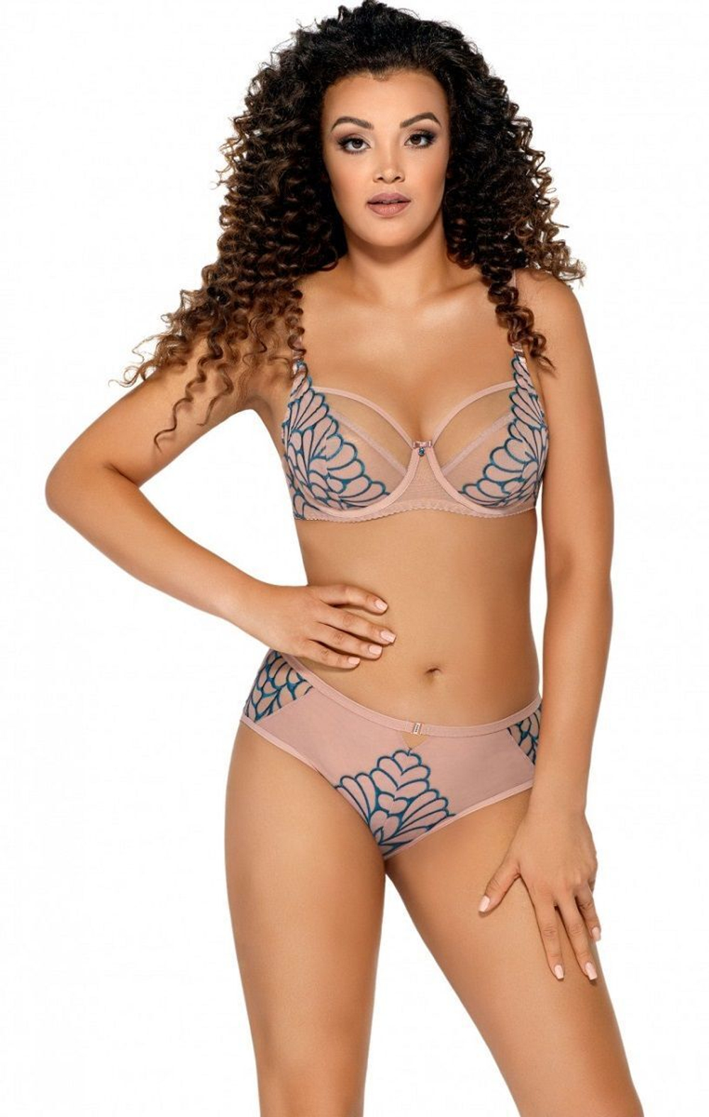 Бюстгальтер на косточках с мягкой чашкой и бирюзовой контрастной отделкой (Размер: 80H) (Цвет: телесный)