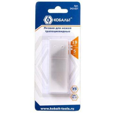 Лезвия сменные для ножей КОБАЛЬТ ширина 19 мм, трапециевидные, сталь У8, 5 шт. в комплекте, блистер (242-021)