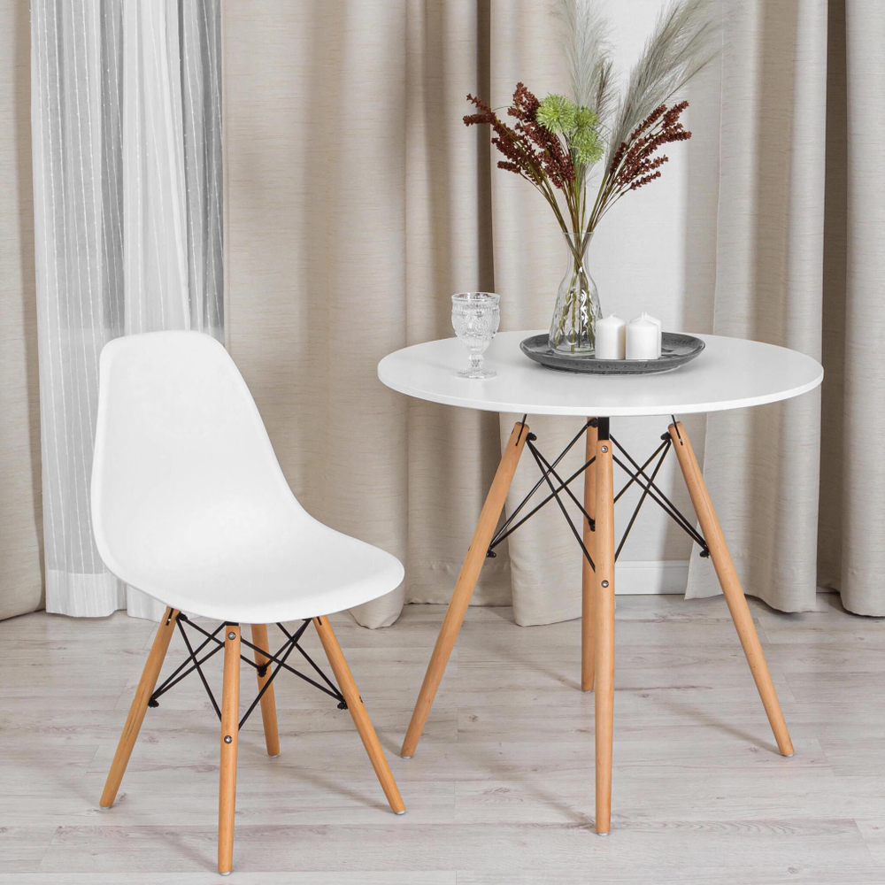 Стул CINDY (EAMES) (mod. 001) дерево бук/металл/сиденье пластик, 51x46x82см, white (белый)