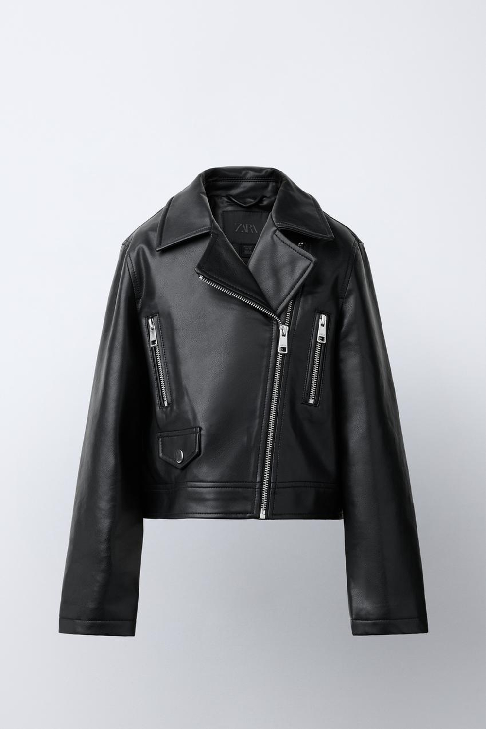 ZARA БАЙКЕРСКАЯ КУРТКА ИЗ ИСКУССТВЕННОЙ КОЖИ, ЧЕРНЫЙ