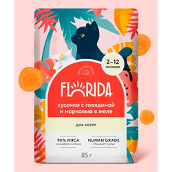 Florida Паучи для котят кусочки с Говядина с Морковью в желе, 85гр