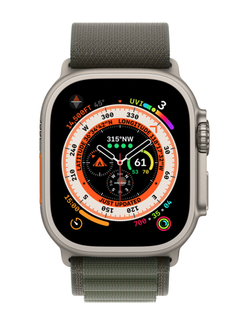 Apple Watch Ultra 49mm Titanium Case with Green Alpine Loop