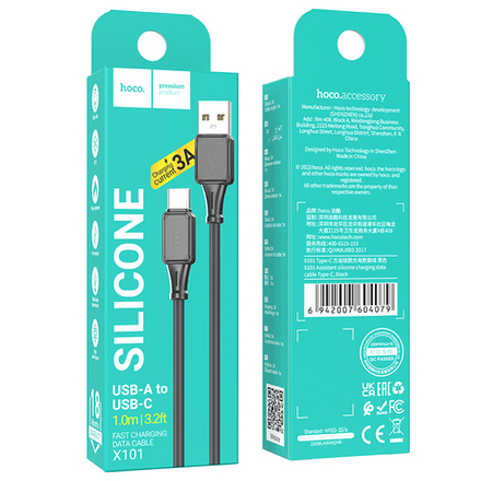 Кабель USB - TypeC HOCO X101 Silicone (черный) 1м