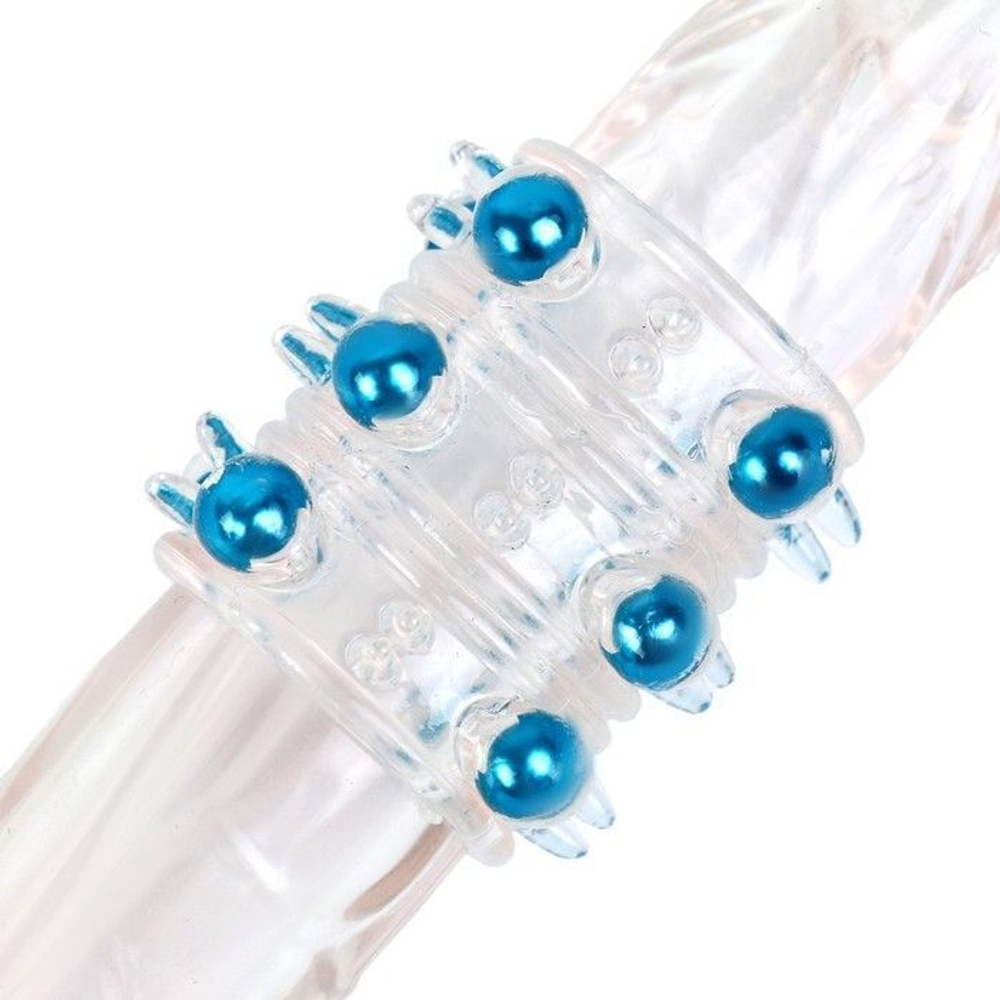 Прозрачная силиконовая насадка на член с цветными бусинами (Цвет: прозрачный)