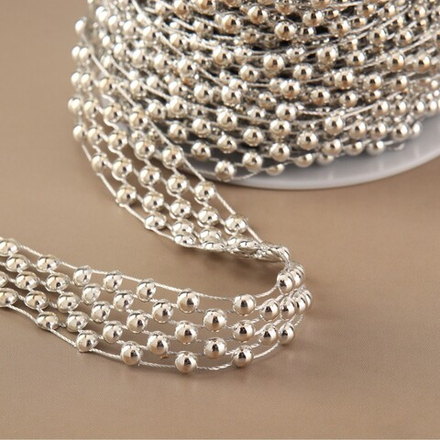 Бусы на нитях плоский 14мм,серебряный пластик