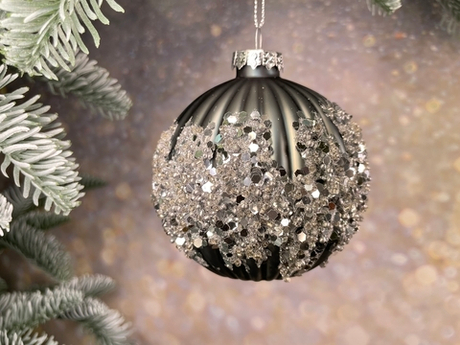 Набор шаров 12шт 8см House of Seasons серый с блестками 2 вида в ассортименте