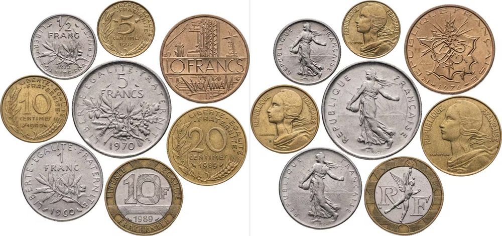 Франция 1960-2001 набор 8 монет XF
