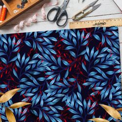 Ткань оксфорд 600 контрастные листья в темноте на чёрном фоне