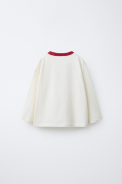 ZARA ФУТБОЛКА С КОНТРАСТНЫМИ ДЕТАЛЯМИ И НАДПИСЬЮ, ЭКРЮ