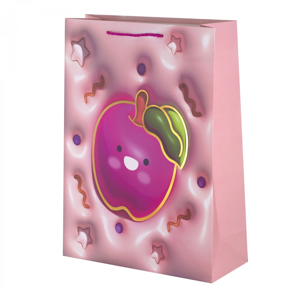 Пакет подарочный бумажный Alingar, (XL) 31х40х12 см, вертикальный, "Яркие фрукиы", матов. ламинация, тиснение голография, эффект 3D, ассорти